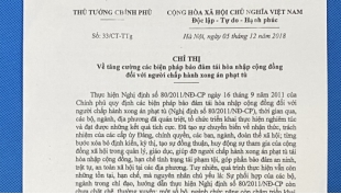 CHỈ THỊ 33 VỀ TĂNG CƯỜNG CÁC BIỆN PHÁP BẢO ĐẢM TÁI HÒA NHẬP CỘNG ĐỒNG ĐỐI VỚI NGƯỜI CHẤP HÀNH XONG ÁN PHẠT TÙ